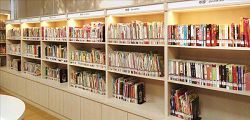 臺中市立圖書館葫蘆墩分館多元文化館藏書架。